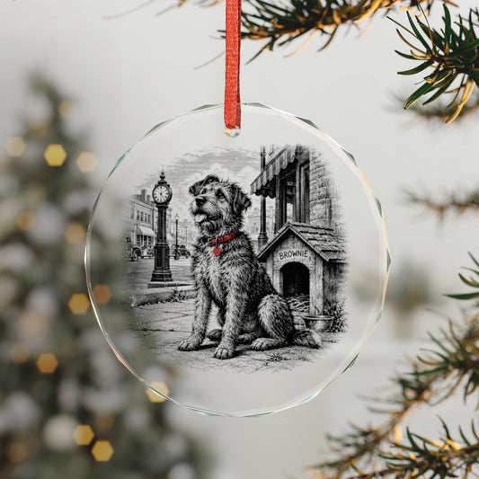 Daytona Beach Florida Holiday Ornament, Brownie the Town Dog, Crystal Glass Ornament Hanging on a Christmas Tree