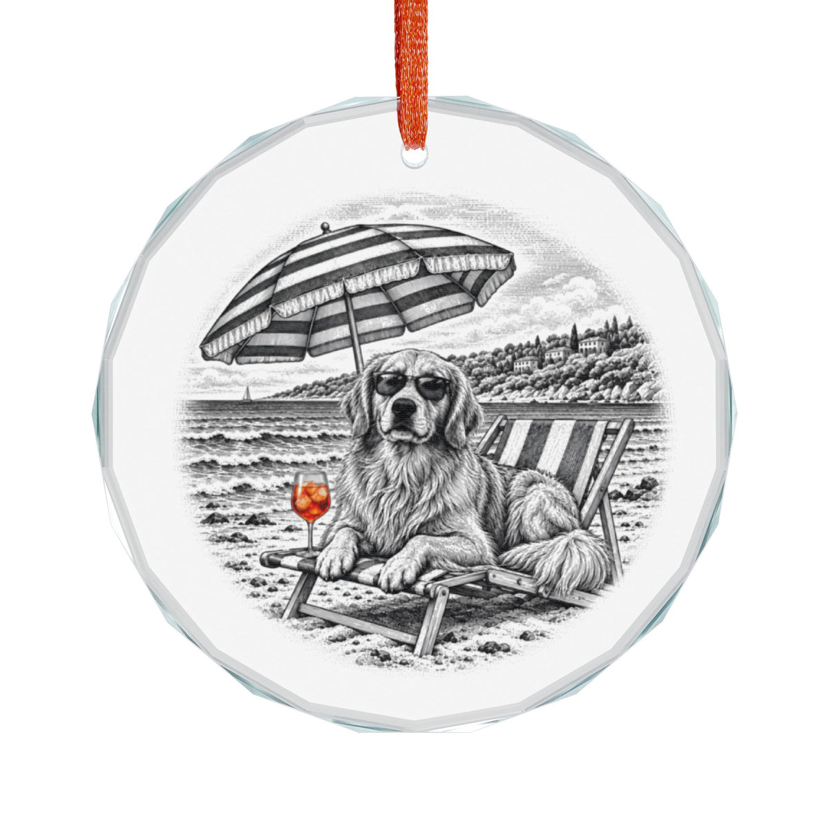 Golden Retriever Crystal Glass Holiday Ornament - Dogs of the South of France