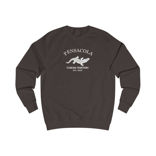 Pensacola Florida Vintage Retro Premium Crewneck Sweatshirt - White Logo - Bottle Green