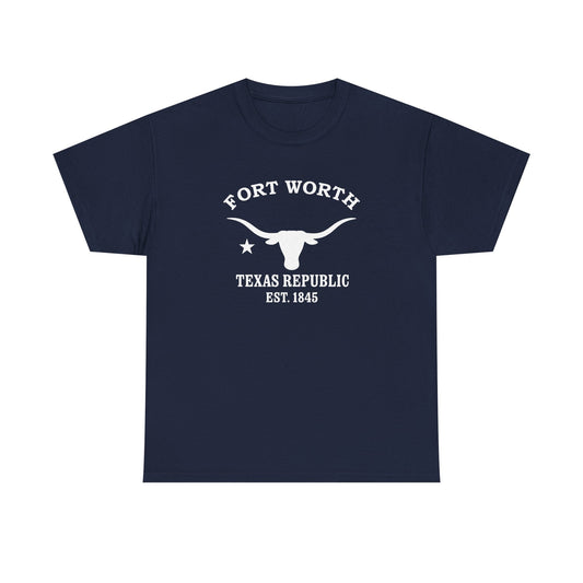 Fort Worth Texas Vintage Retro Unisex Heavy Cotton Tee - White Logo