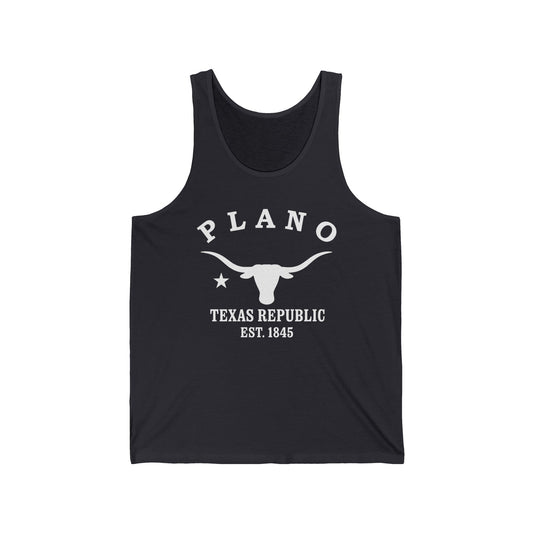 Plano Texas Vintage Retro Unisex Cotton Jersey Tank Top - White Logo