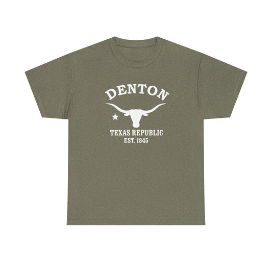 Denton Texas Vintage Retro Unisex Heavy Cotton Tee - White Logo