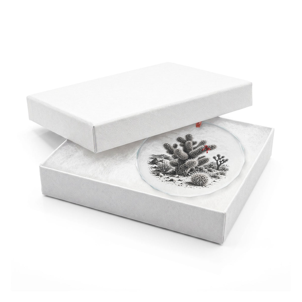 Joshua Tree California Holiday Ornament, Jumping Cholla, Crystal Glass Ornament in White Gift Box