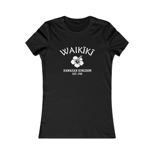 Waikiki Hawaii Vintage Retro Womens Fitted Ringspun Cotton Tee - White Logo