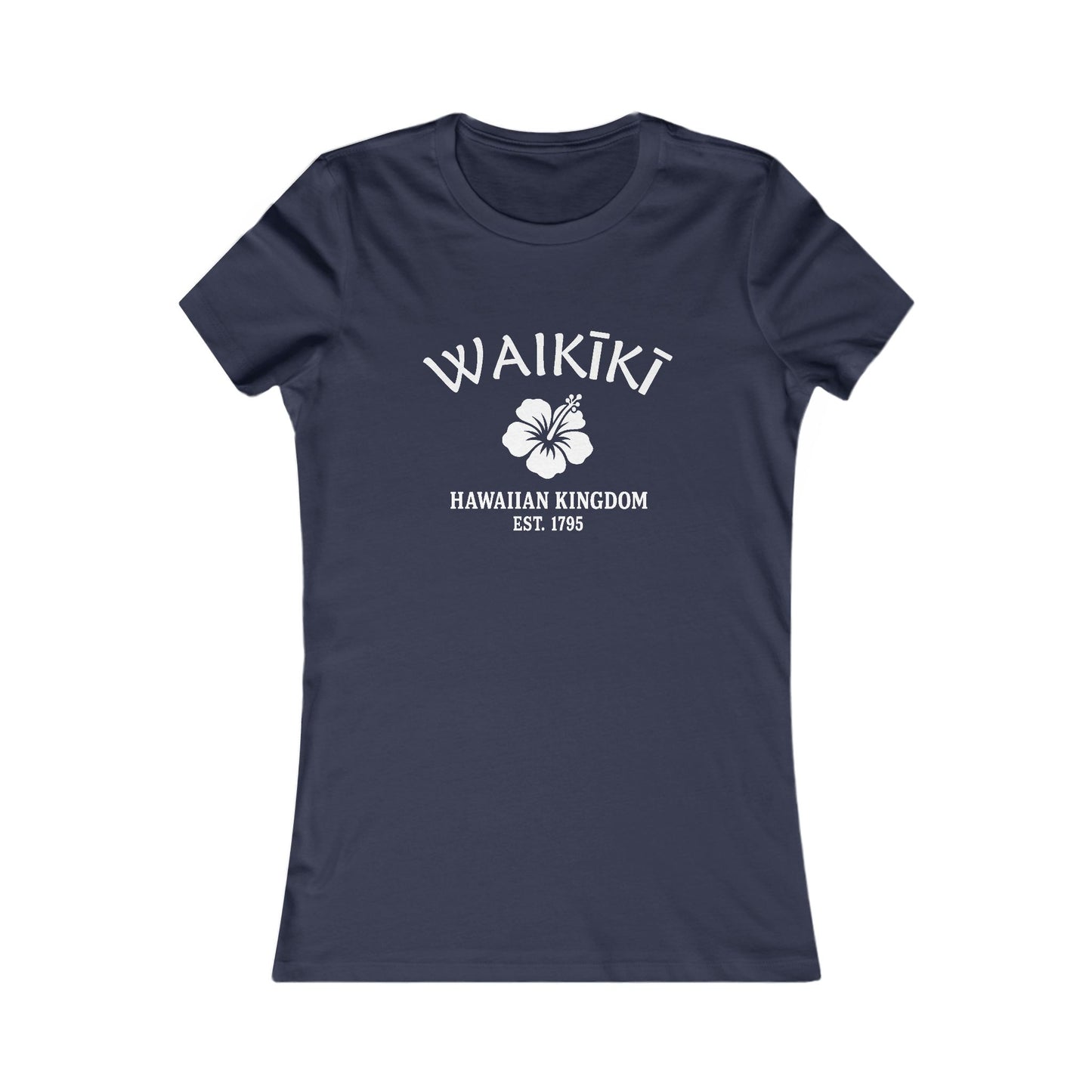 Waikiki Hawaii Vintage Retro Womens Fitted Ringspun Cotton Tee - White Logo