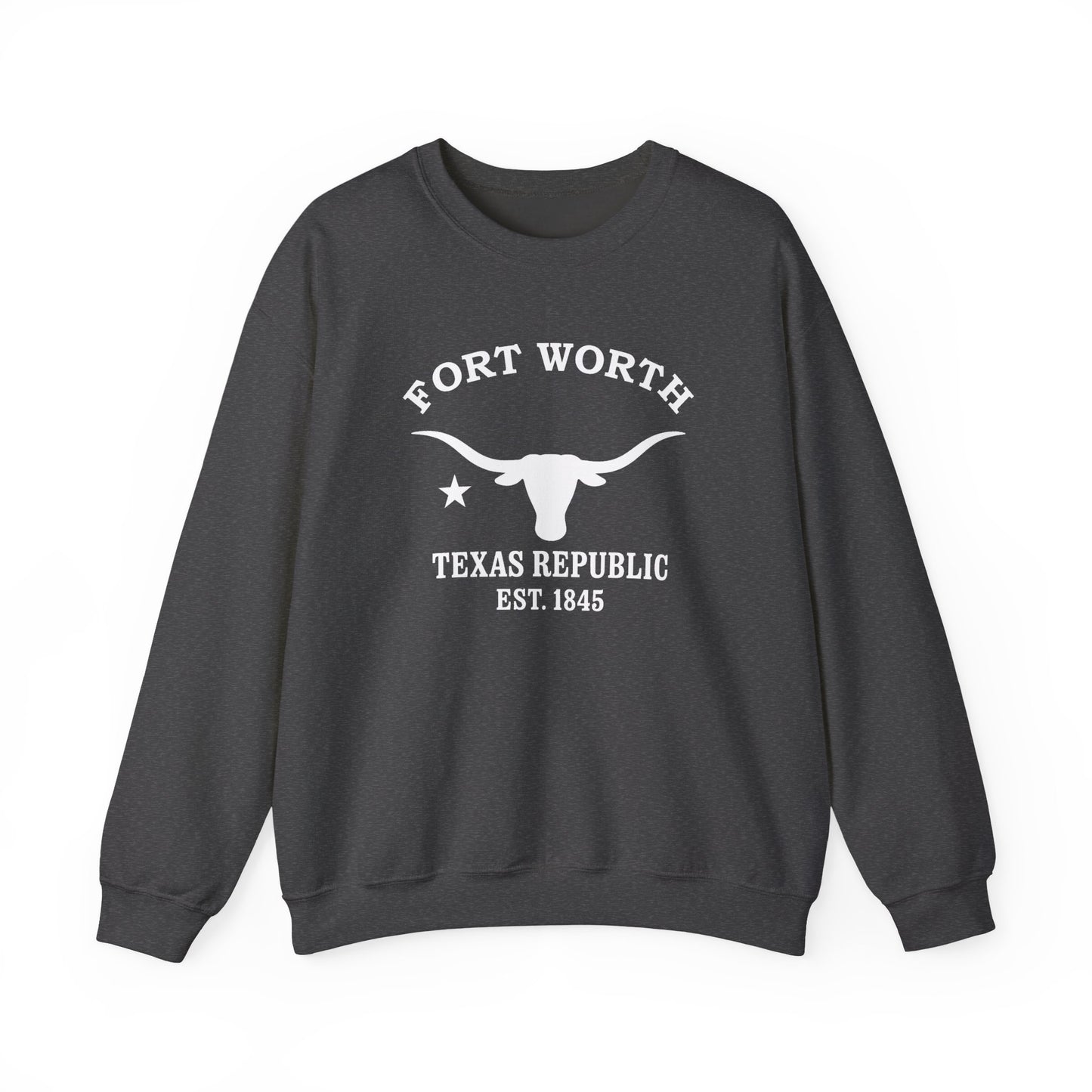 Fort Worth Texas Vintage Retro Unisex Heavy Crewneck Sweatshirt - White Logo