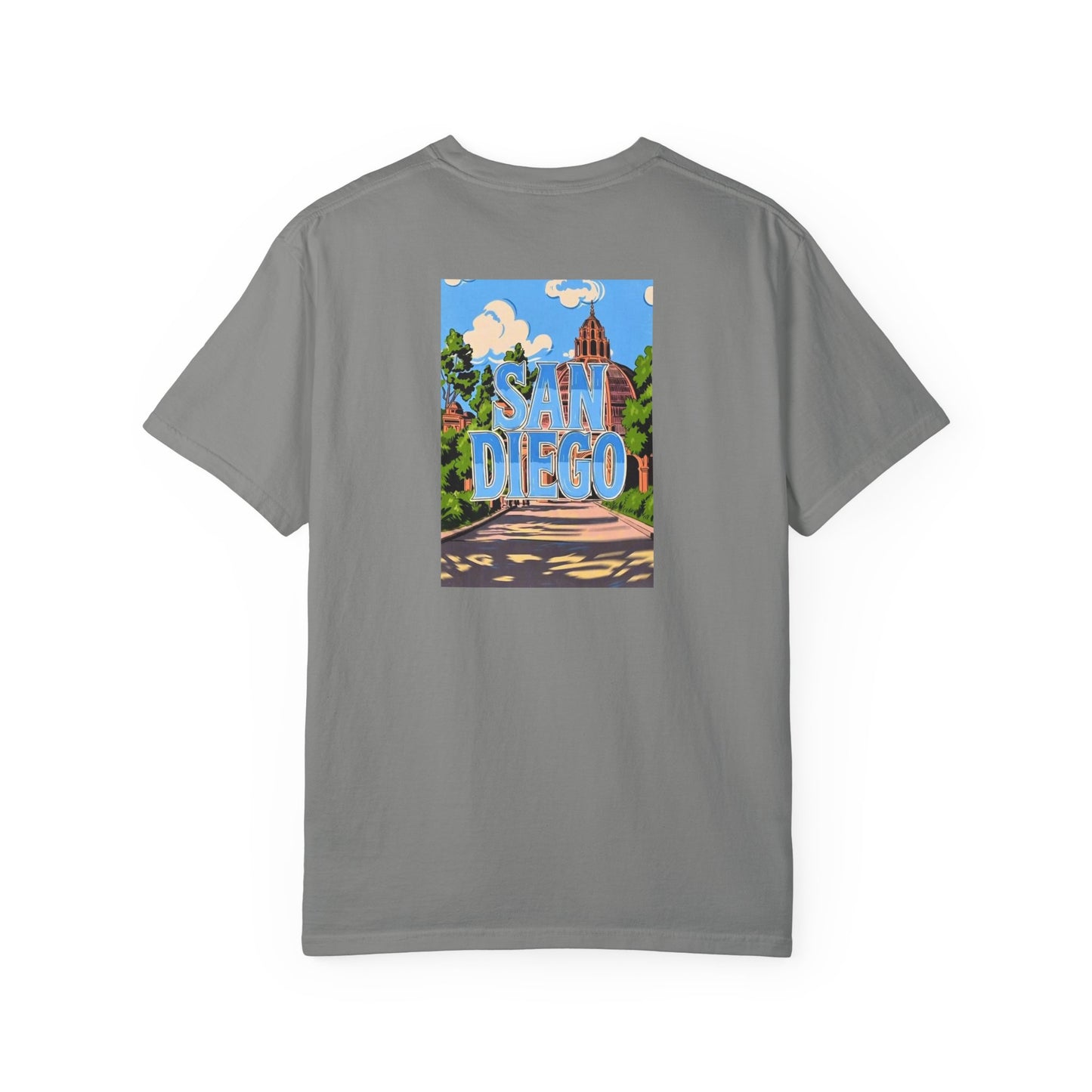 San Diego California Vintage Retro Back Printed Art Series Cotton Tee - Black Logo