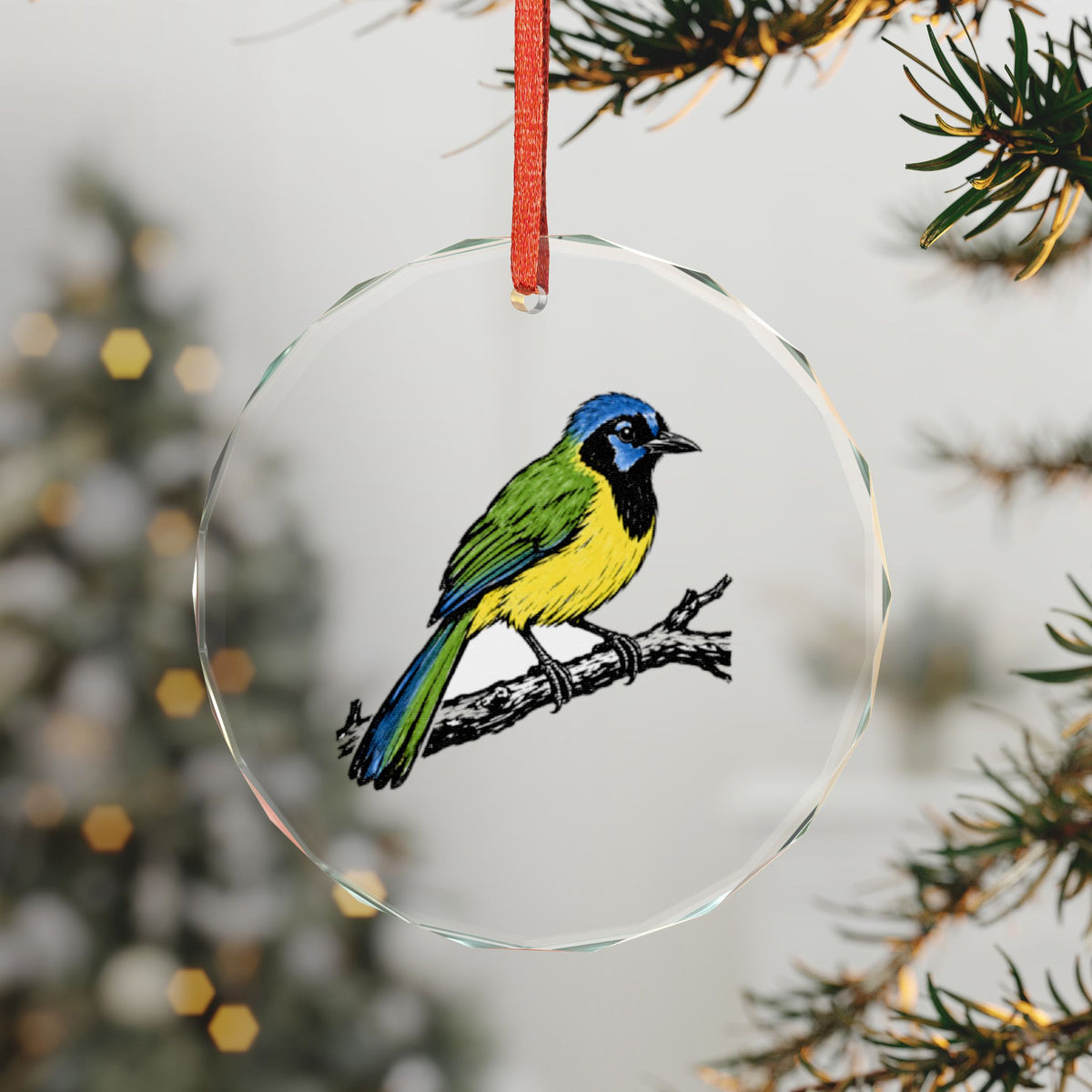 McAllen, Texas Holiday Ornament — A Tropical Bird at the Edge of Its Range — 3-inch faceted crystal glass ornament in gold gift box