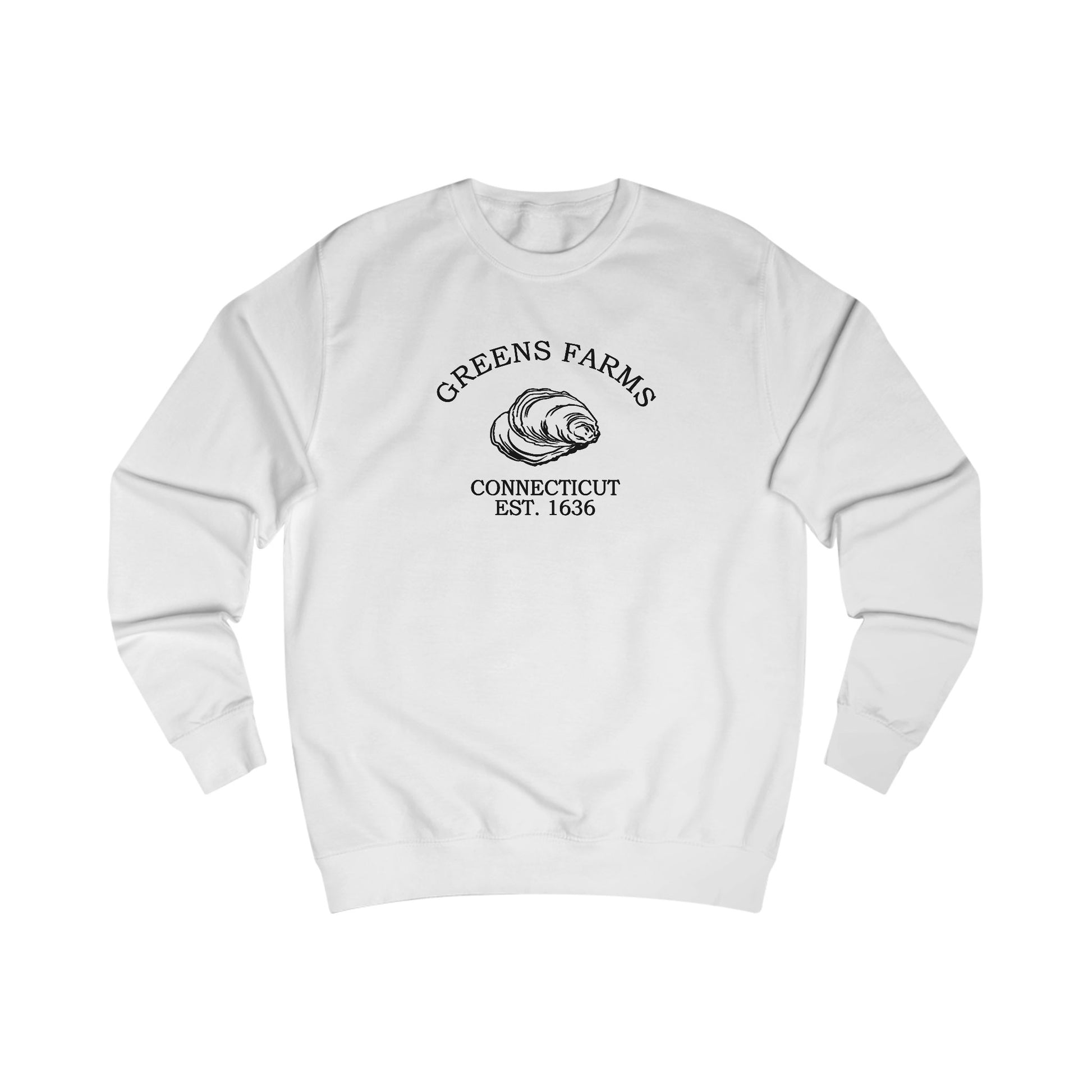 Greens Farms Connecticut Vintage Retro Premium Crewneck Sweatshirt - Black Logo - Arctic White