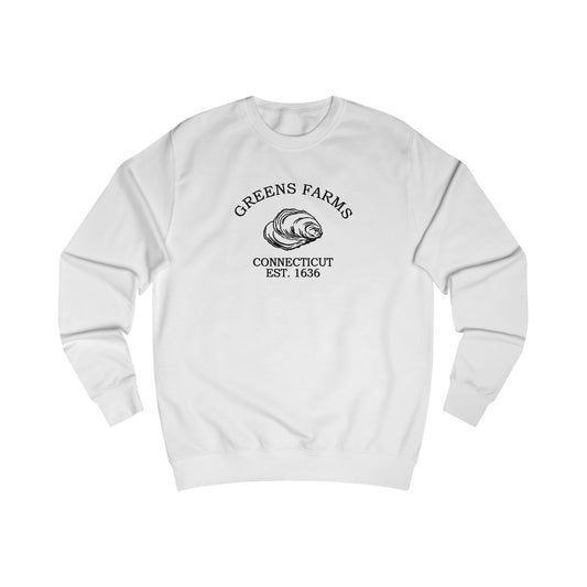 Greens Farms Connecticut Vintage Retro Premium Crewneck Sweatshirt - Black Logo - Arctic White