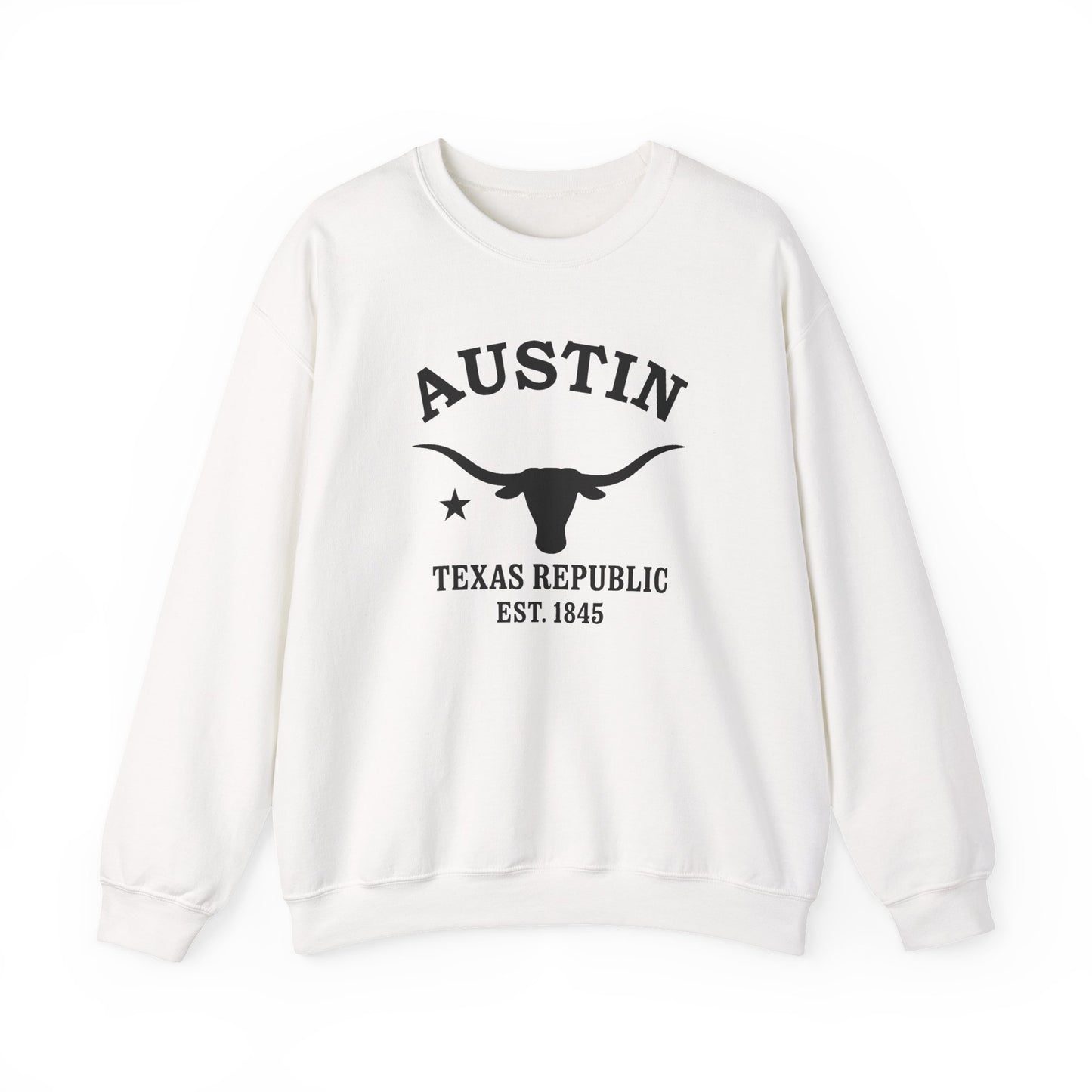 Austin Texas Vintage Retro Unisex Heavy Crewneck Sweatshirt - Black Logo