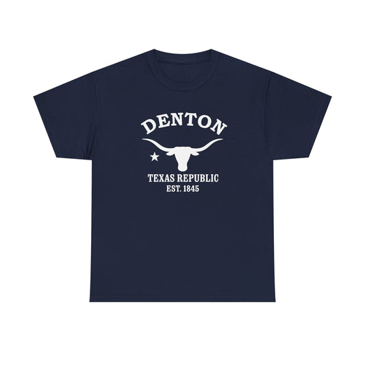 Denton Texas Vintage Retro Unisex Heavy Cotton Tee - White Logo