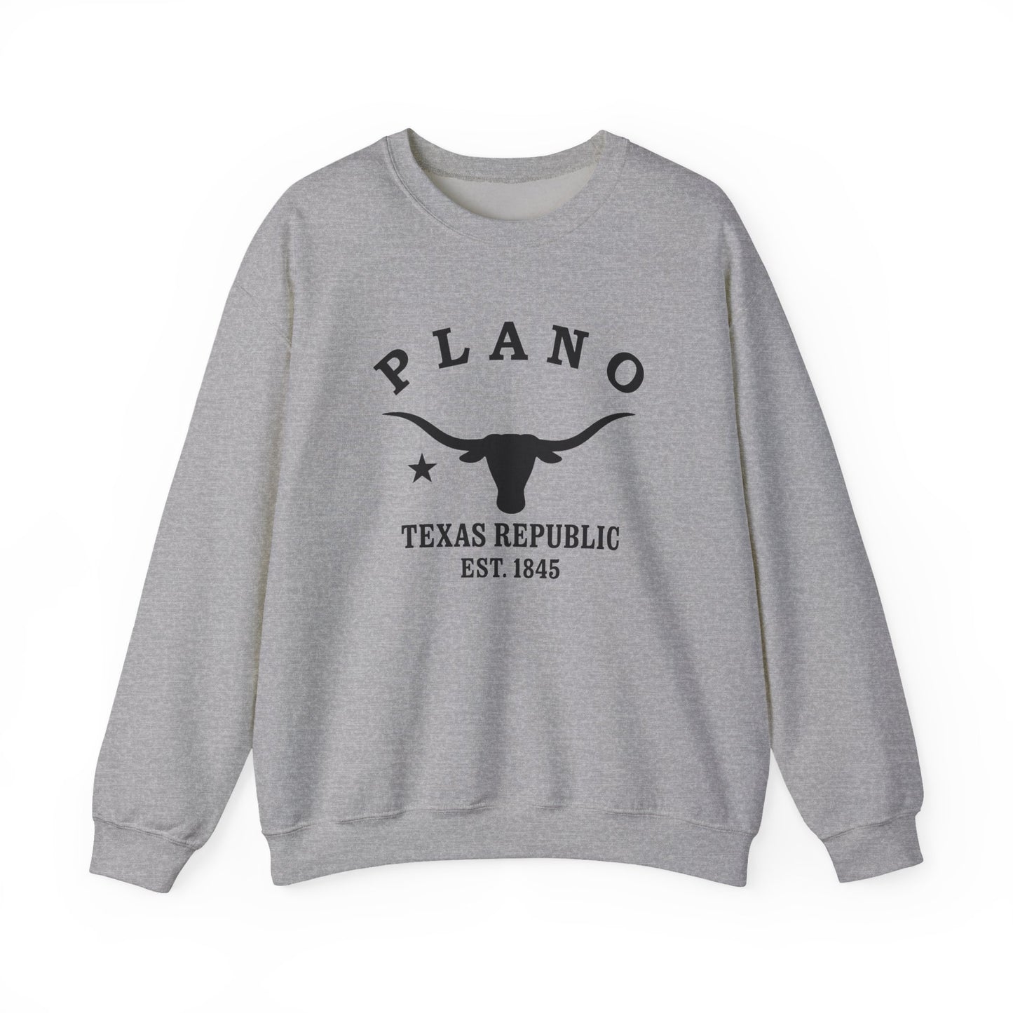 Plano Texas Vintage Retro Unisex Heavy Crewneck Sweatshirt - Black Logo