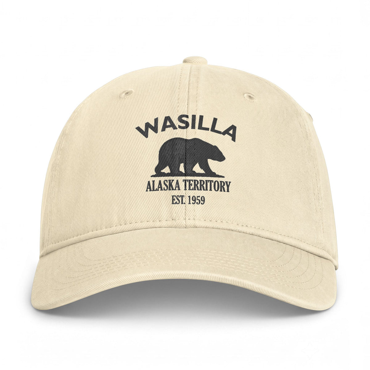 Wasilla Alaska Distressed Cotton Cap - Charcoal Print Logo