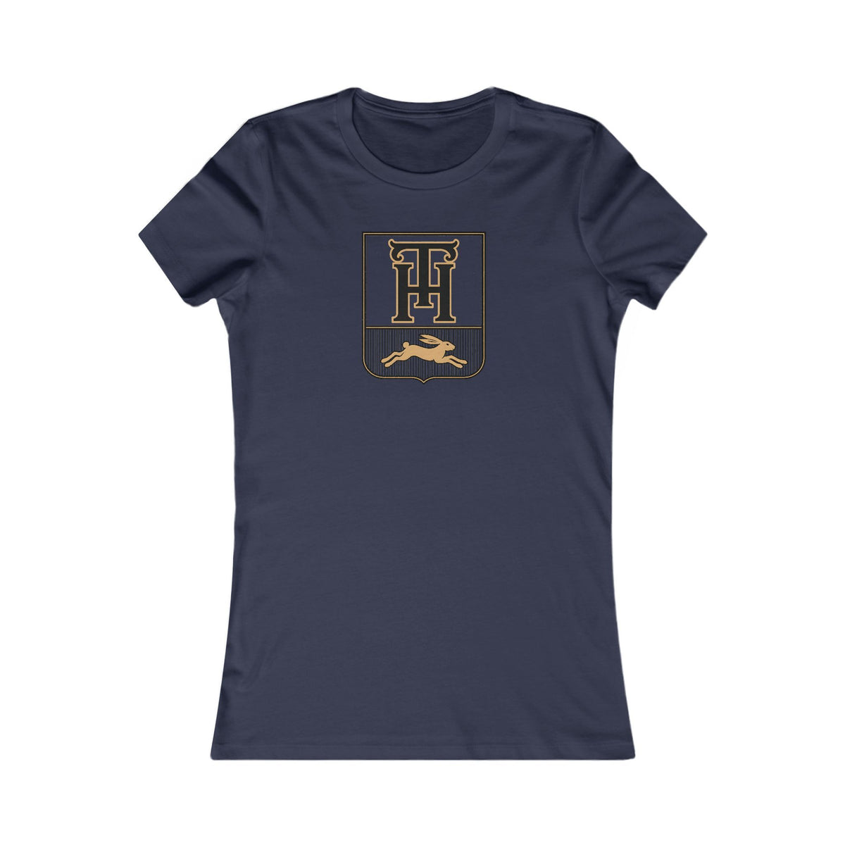 Navy Team Haas Women's Fitted Tee with the TH Family Crest, Ringspun Cotton