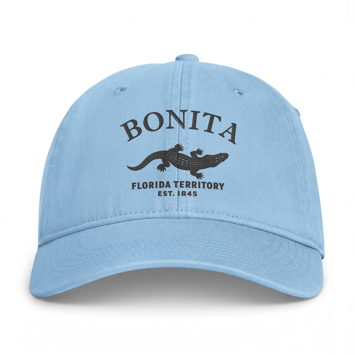 Bonita Springs Florida Retro Vintage Washed Cap in Hydrangea, Charcoal Printed Town Logo
