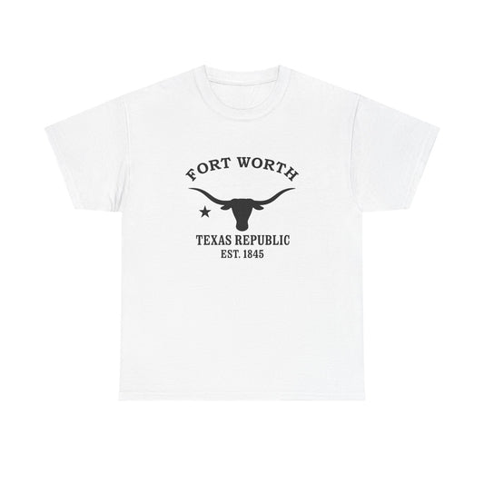 Fort Worth Texas Vintage Retro Unisex Heavy Cotton Tee - Black Logo