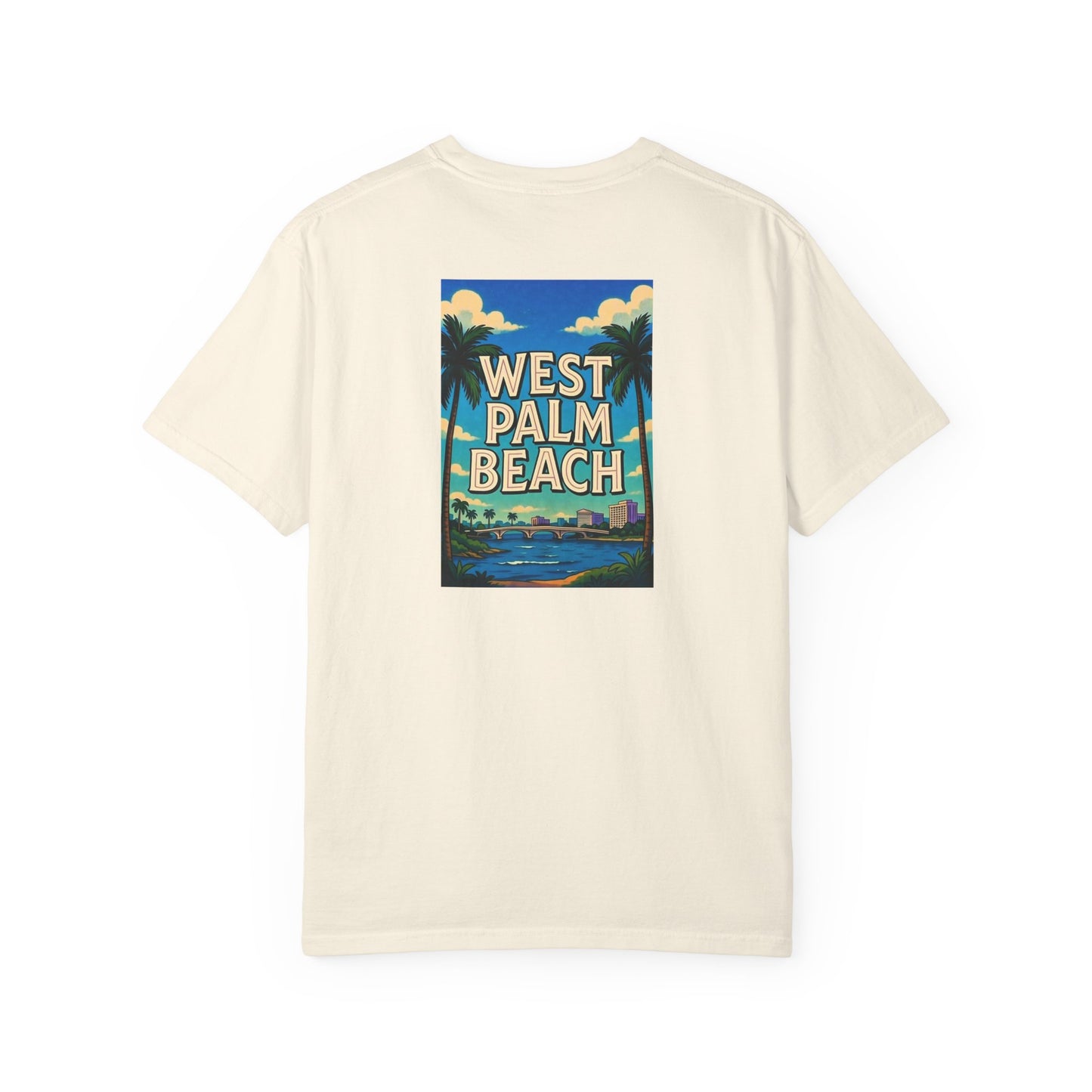 West Palm Beach Florida Vintage Retro Back Printed Art Series Cotton Tee - Black Logo