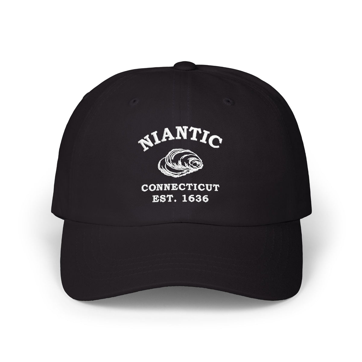 Niantic Connecticut Vintage Retro Embroidered Cotton Cap, Navy, White Logo, Merlin Classics