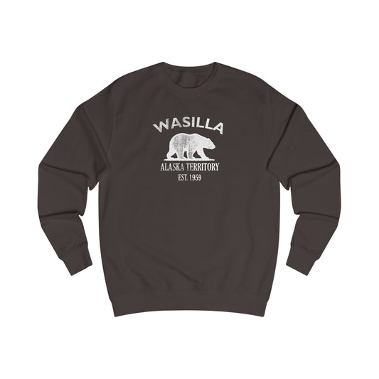 Wasilla Alaska Vintage Retro Premium Crewneck Sweatshirt - White Logo - Bottle Green