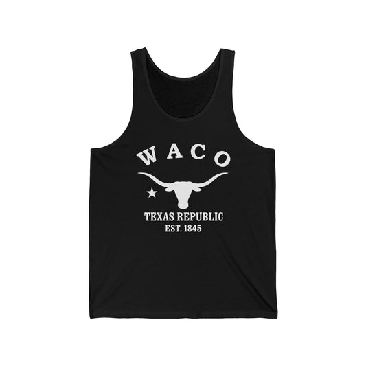 Waco Texas Unisex Cotton Jersey Tank Top - White Logo