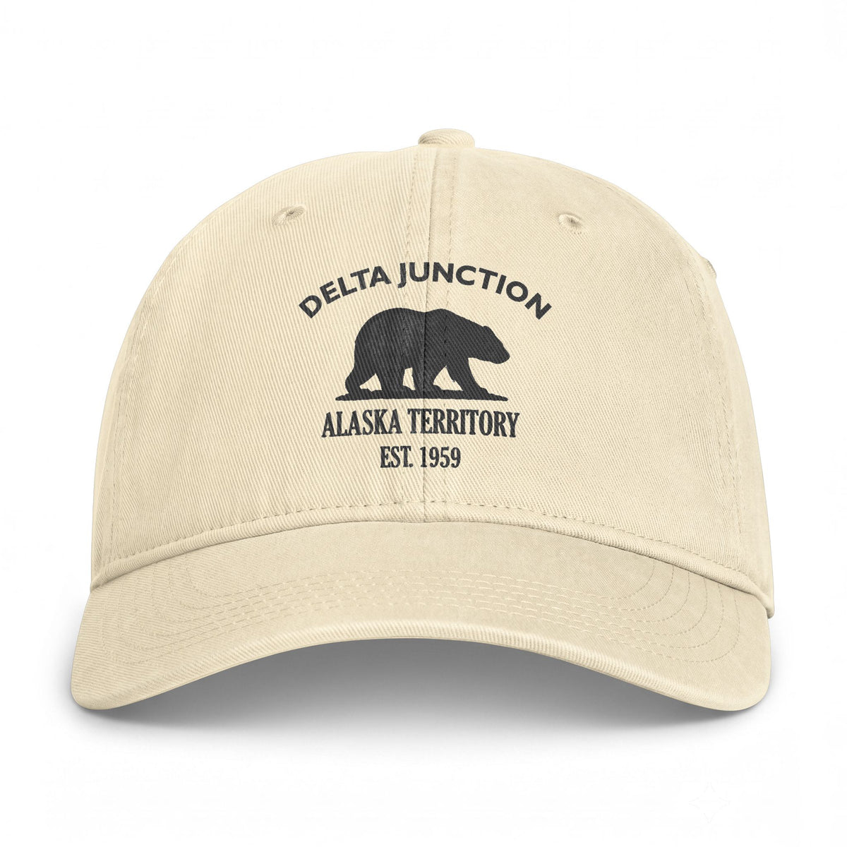 Delta Junction Alaska Distressed Cotton Cap - Charcoal Print Logo
