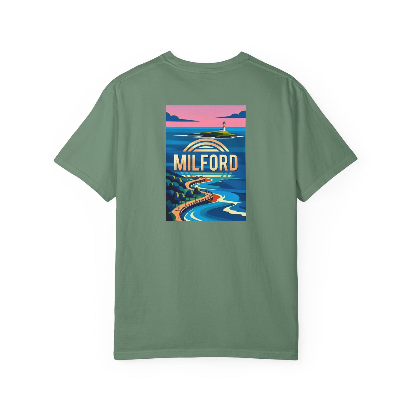 Milford Connecticut Vintage Retro Back Printed Art Series Cotton Tee - Black Logo