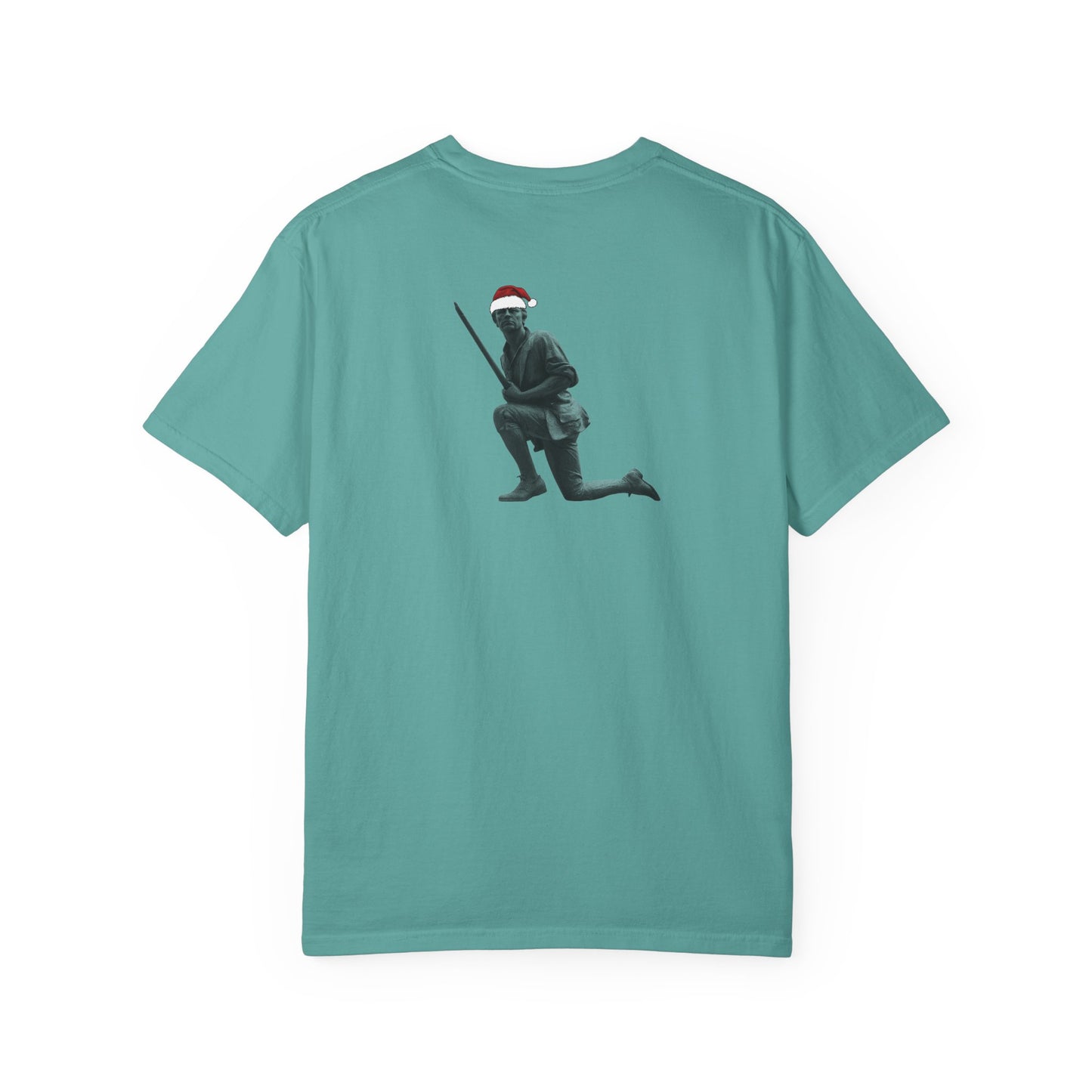 Rowayton Connecticut Vintage Retro Minuteman Holiday Cotton Tee - Black Logo - Washed Denim