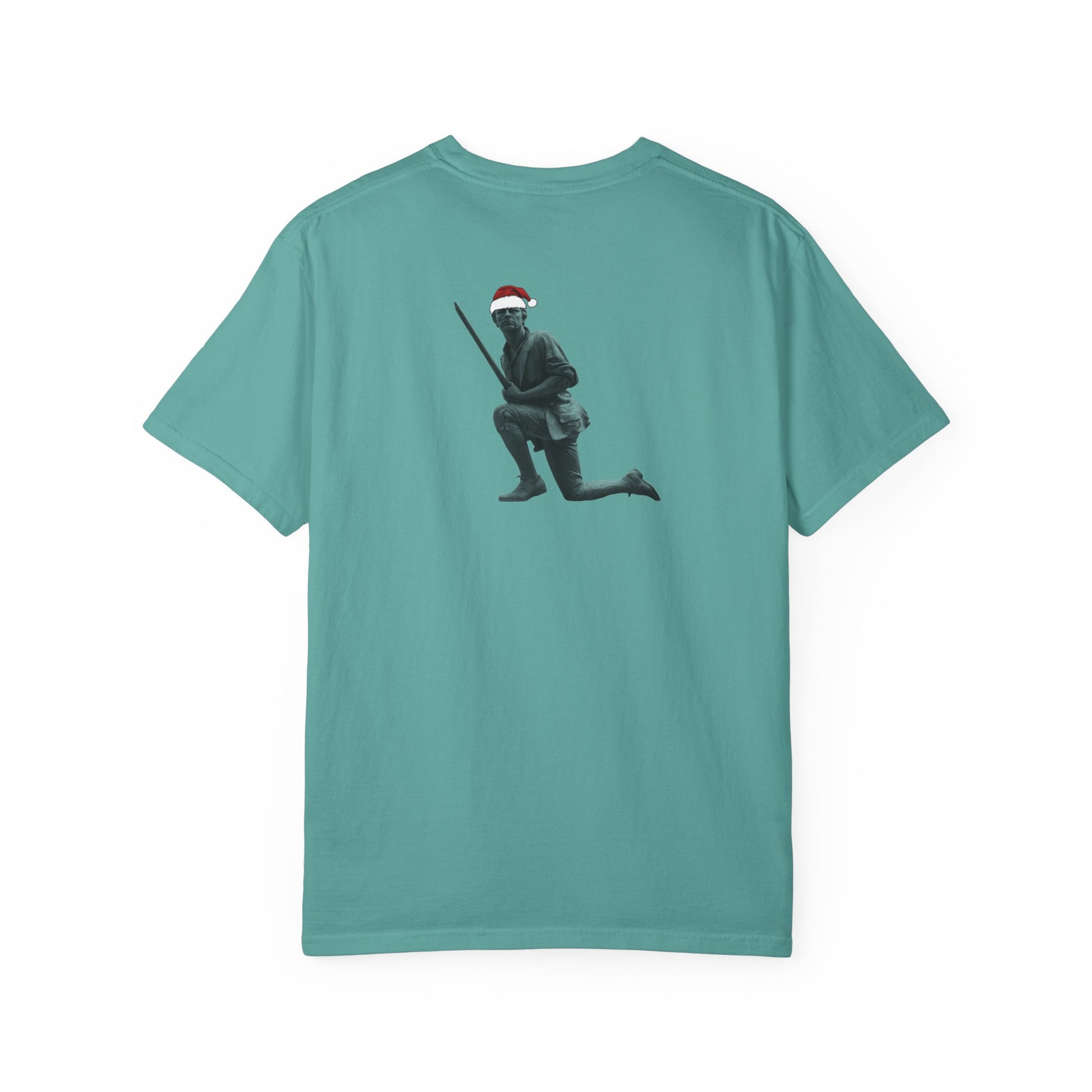 Rowayton Connecticut Vintage Retro Minuteman Holiday Cotton Tee - Black Logo - Washed Denim