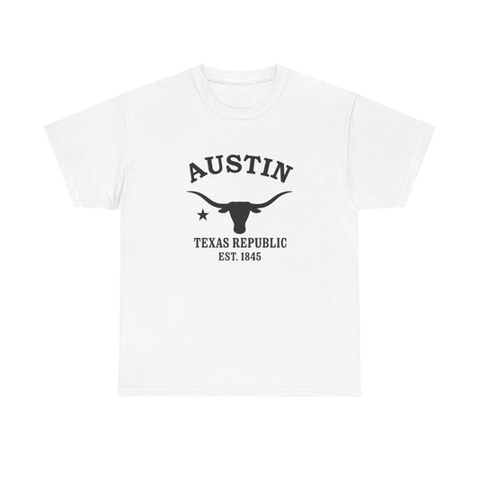 Austin Texas Vintage Retro Unisex Heavy Cotton Tee - Black Logo