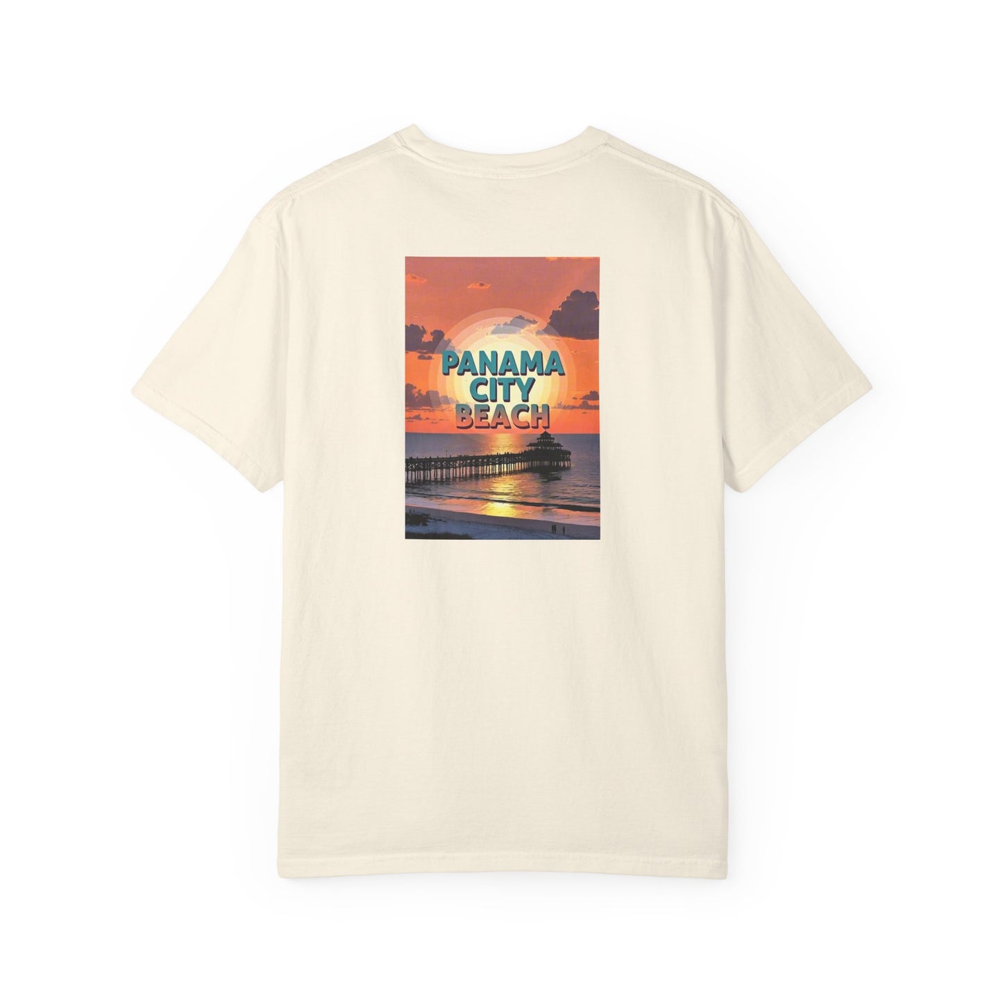 Panama City Beach Florida Vintage Retro Back Printed Art Series Cotton Tee - Black Logo