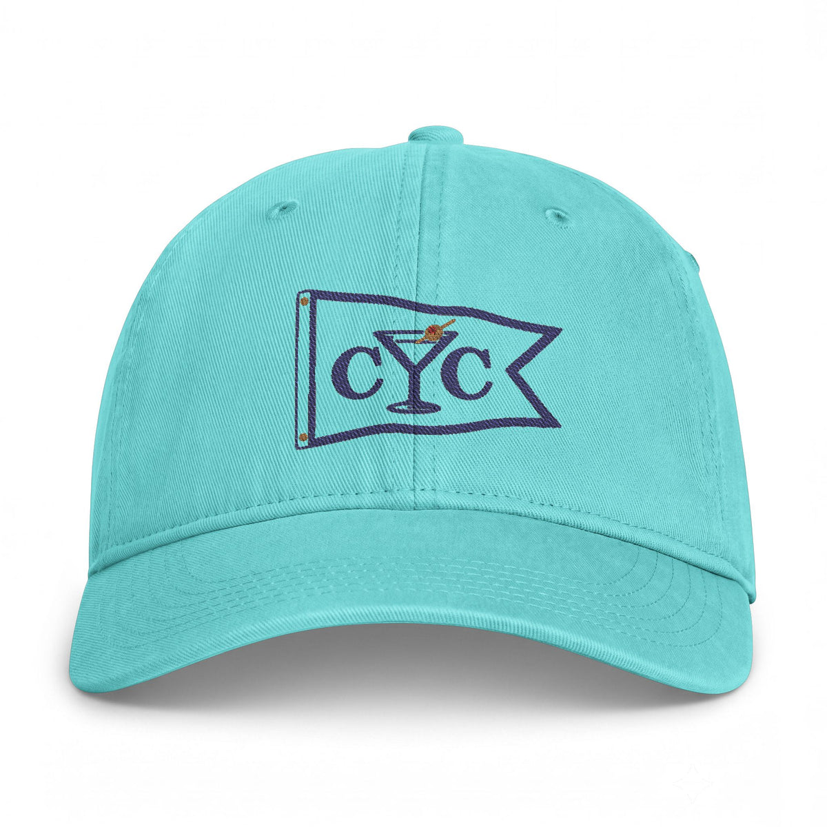 Chalky Mint Compo Yacht Club embroidered cap — stitched martini burgee on washed cotton twill