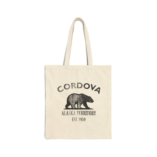 Cordova Alaska Vintage Retro Cotton Canvas Tote Bag - Black Logo