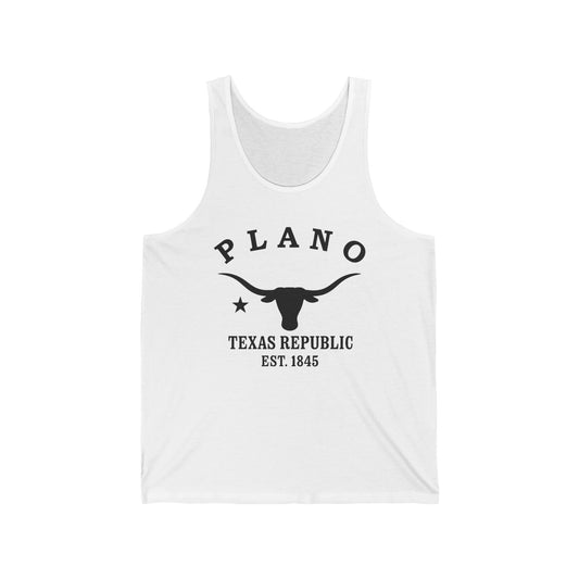 Plano Texas Unisex Cotton Jersey Tank Top - Black Logo