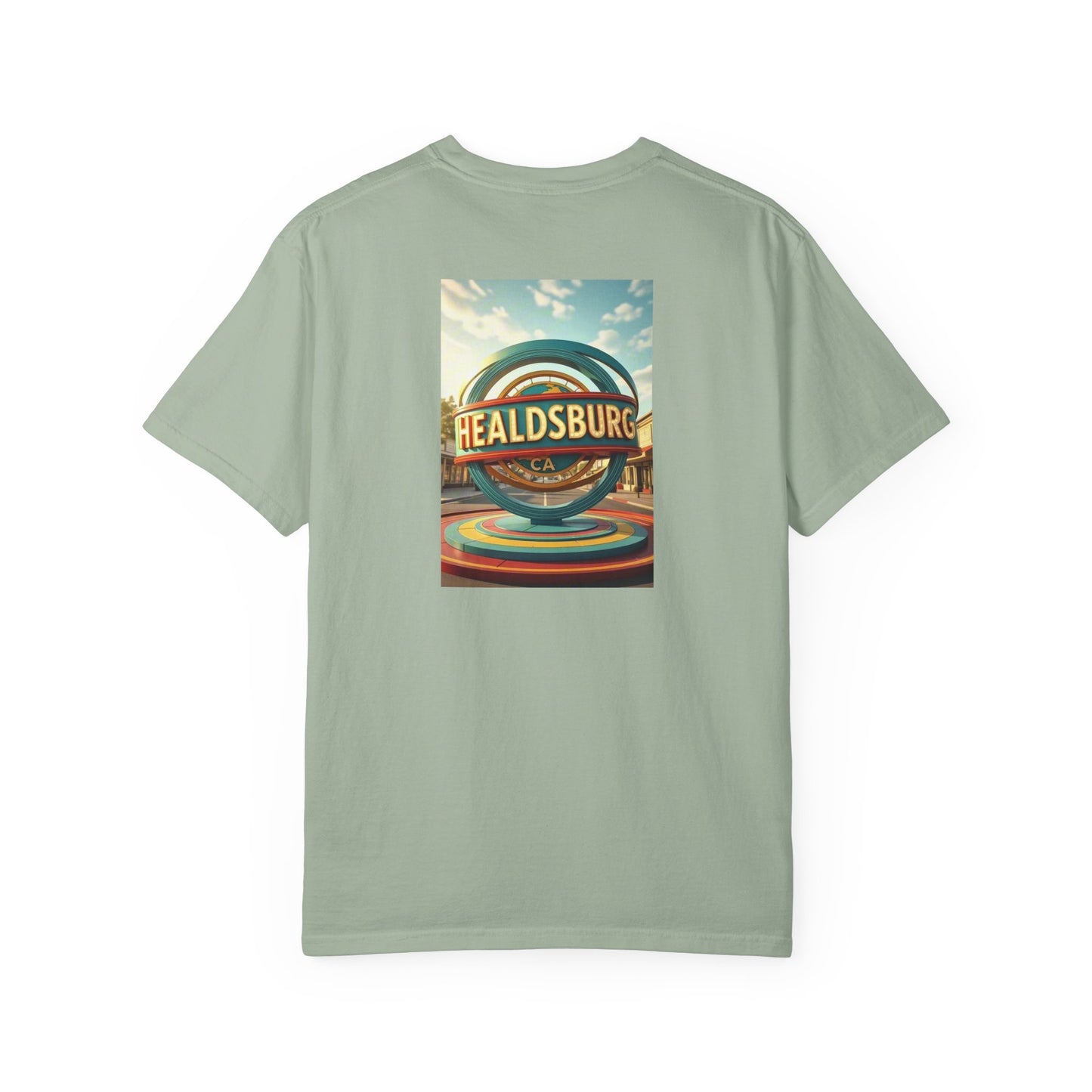 Healdsburg California Vintage Retro Back Printed Art Series Cotton Tee - Black Logo