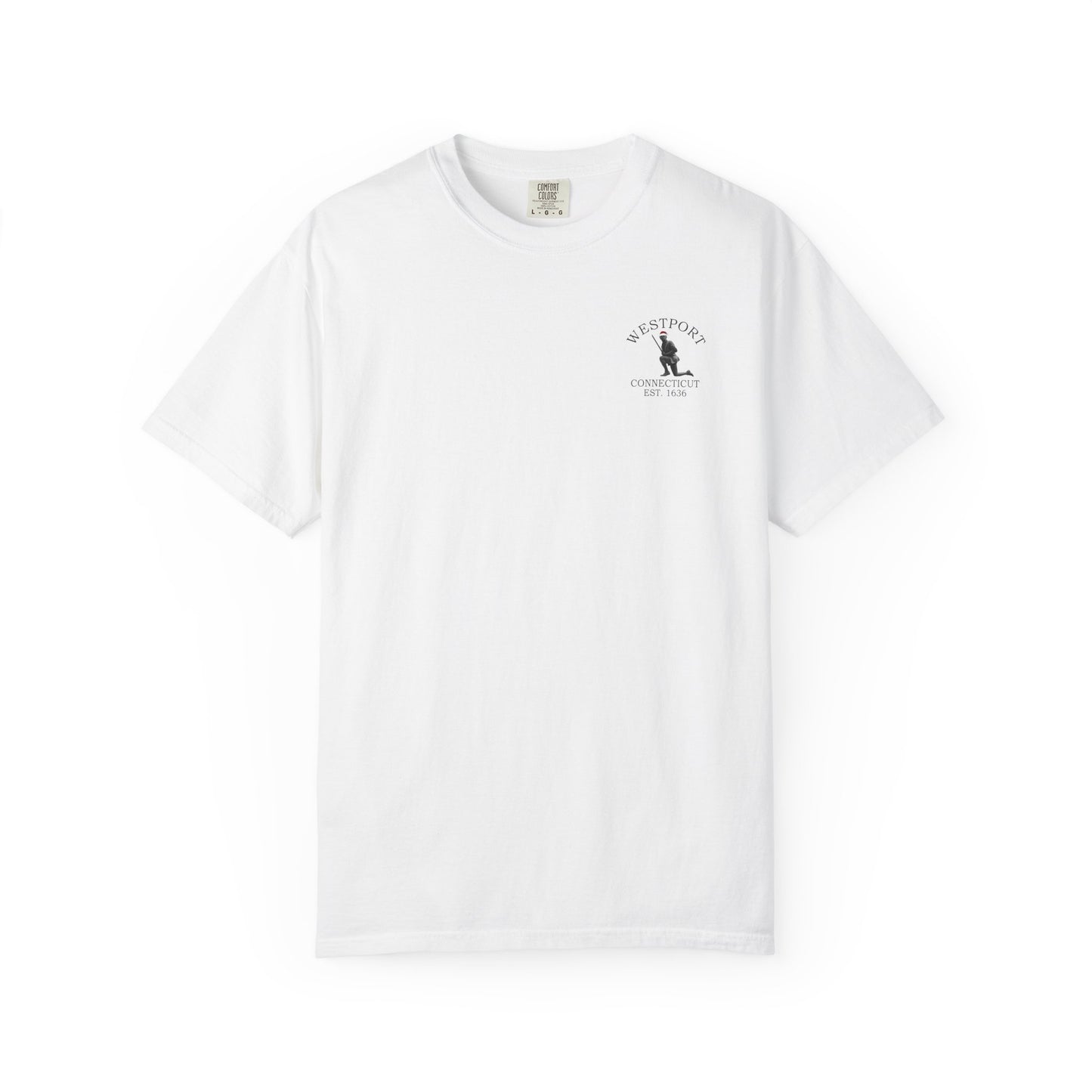 Rowayton Connecticut Vintage Retro Minuteman Holiday Cotton Tee - Black Logo - Granite