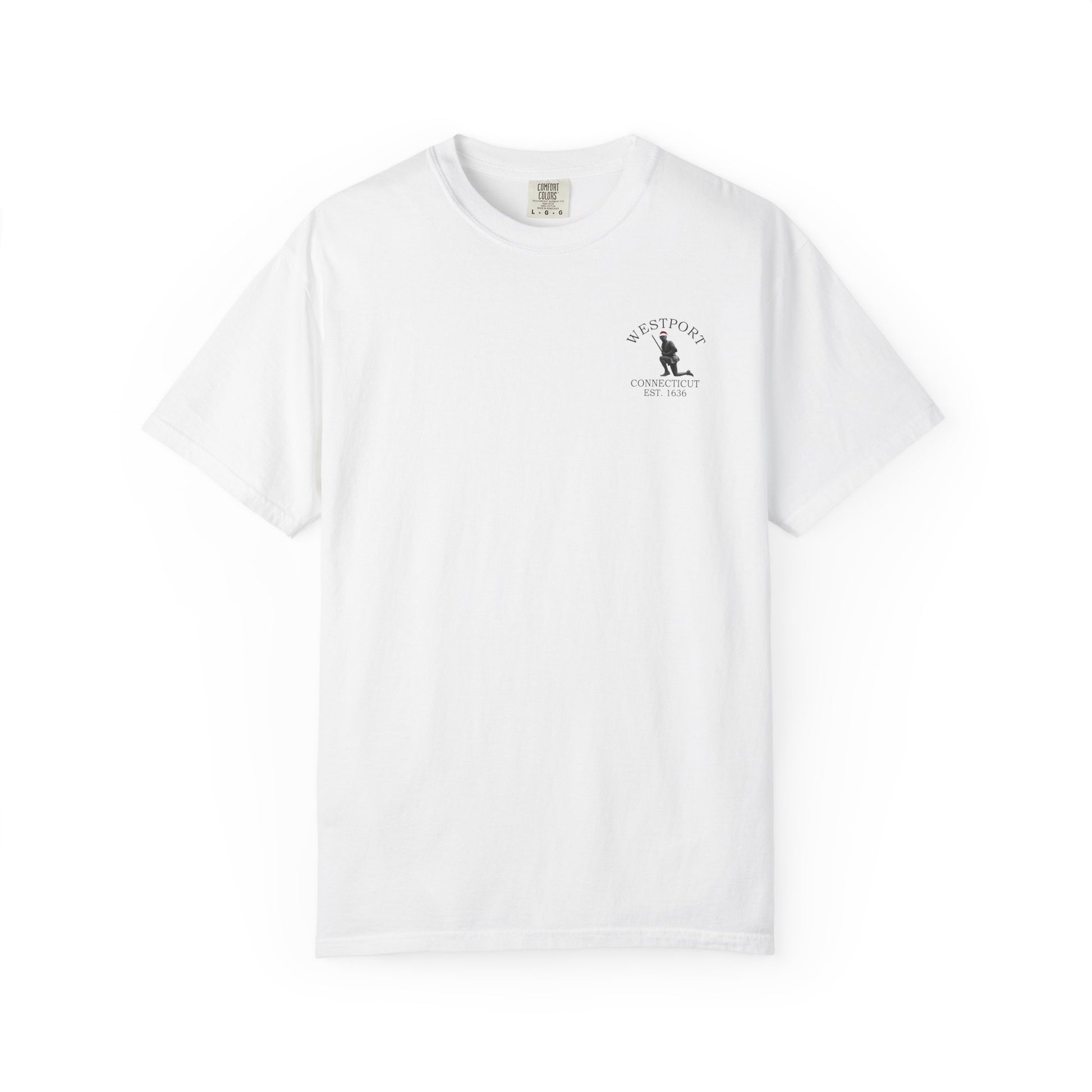 Rowayton Connecticut Vintage Retro Minuteman Holiday Cotton Tee - Black Logo - Granite