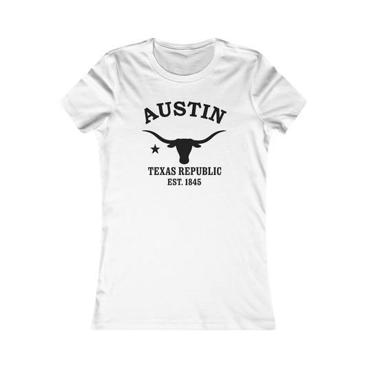 Austin Texas Ringspun Cotten Fitted Vintage Retro Womens Tee - Black Logo