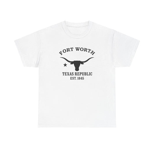 Fort Worth Texas Vintage Retro Unisex Heavy Cotton Tee - Black Logo