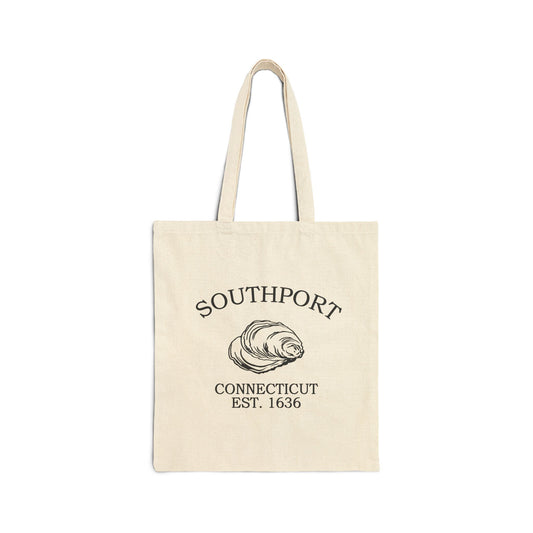 Southport Connecticut Vintage Retro Cotton Canvas Tote Bag - Black Logo