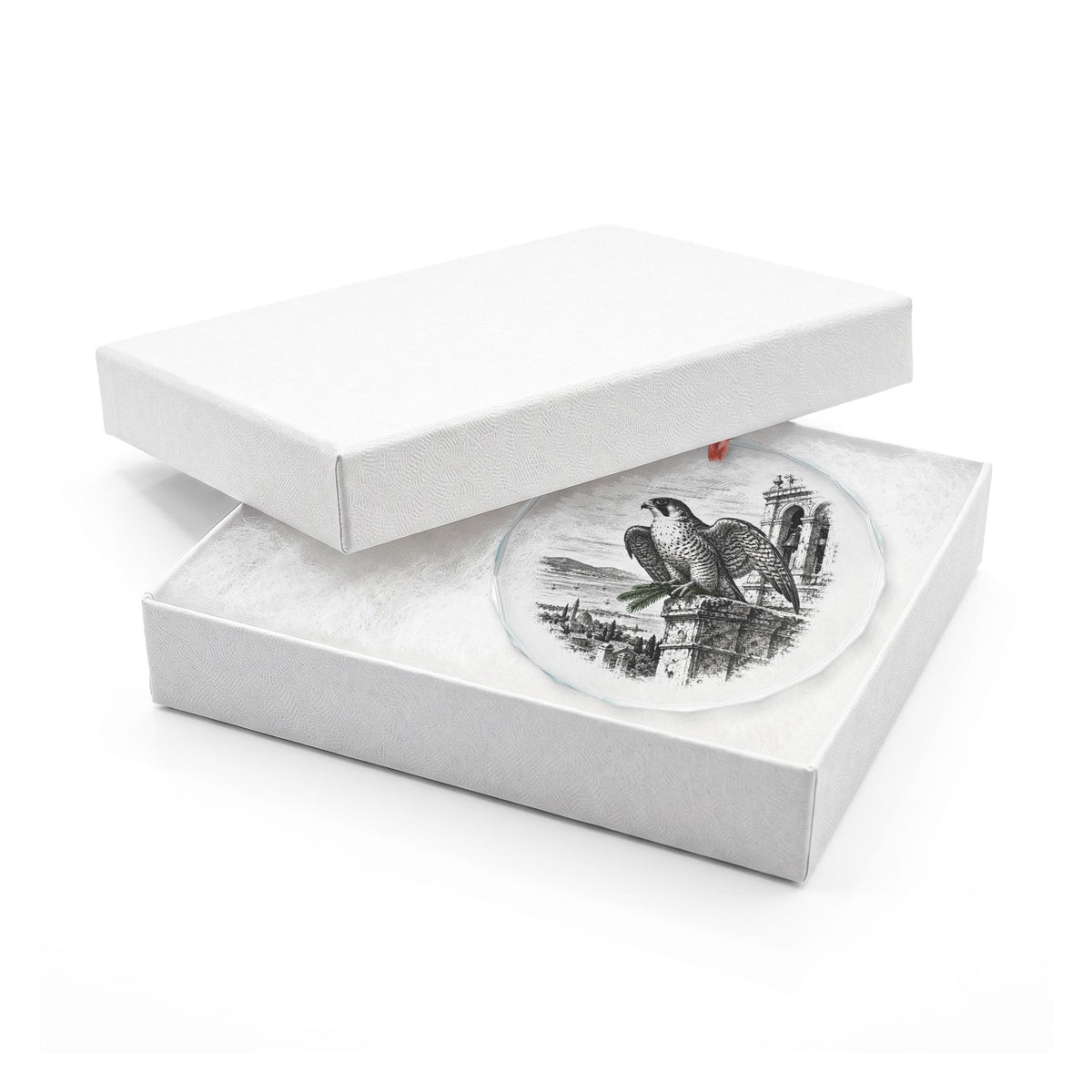 Berkeley California Holiday Ornament, Peregrine Falcon, Crystal Glass Ornament in White Gift Box