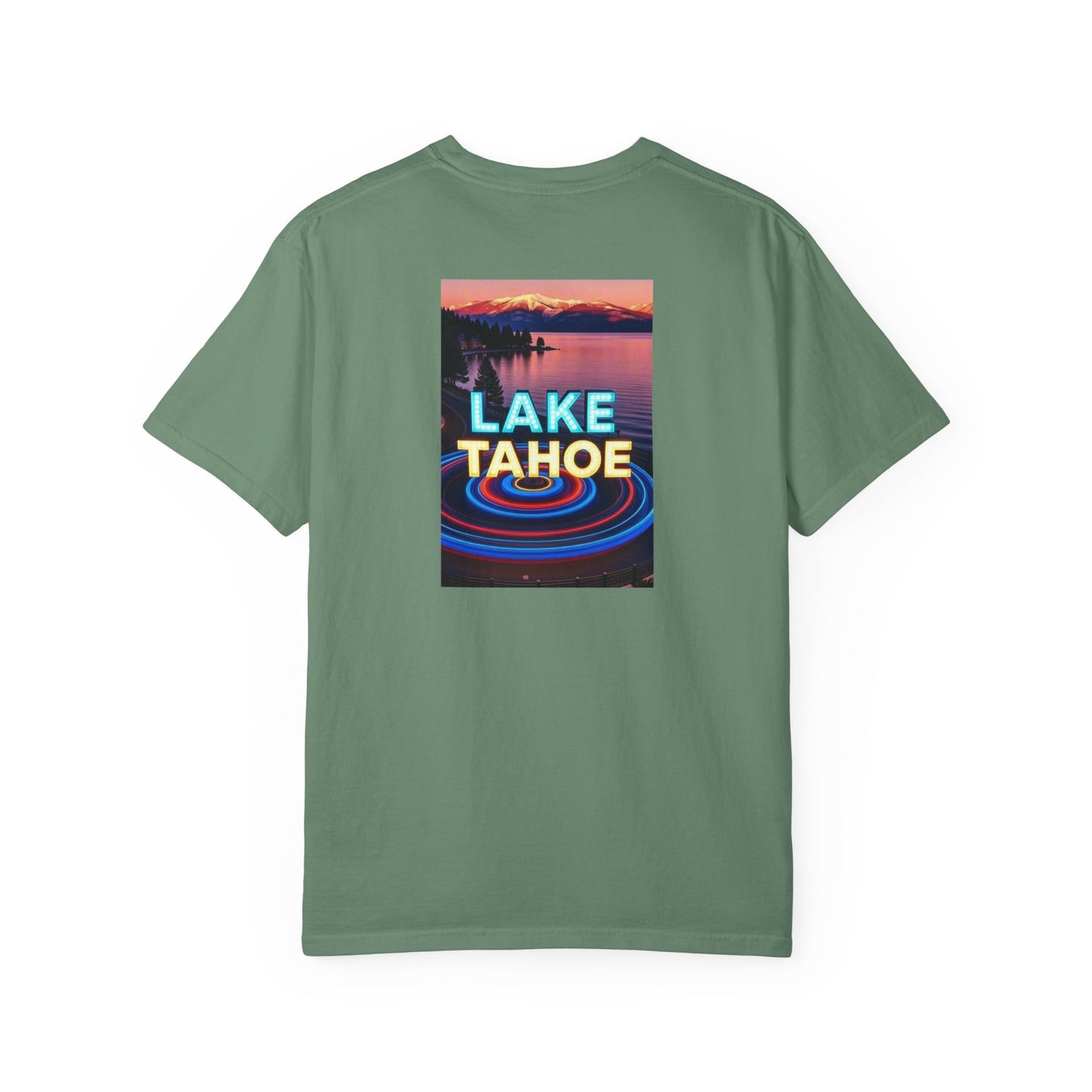 Lake Tahoe California Vintage Retro Back Printed Art Series Cotton Tee - Black Logo