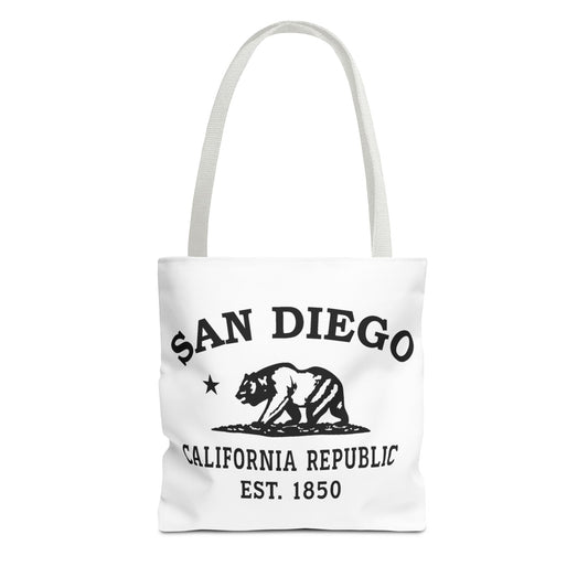 San Diego California Vintage Retro Light Canvas Tote - Black Logo