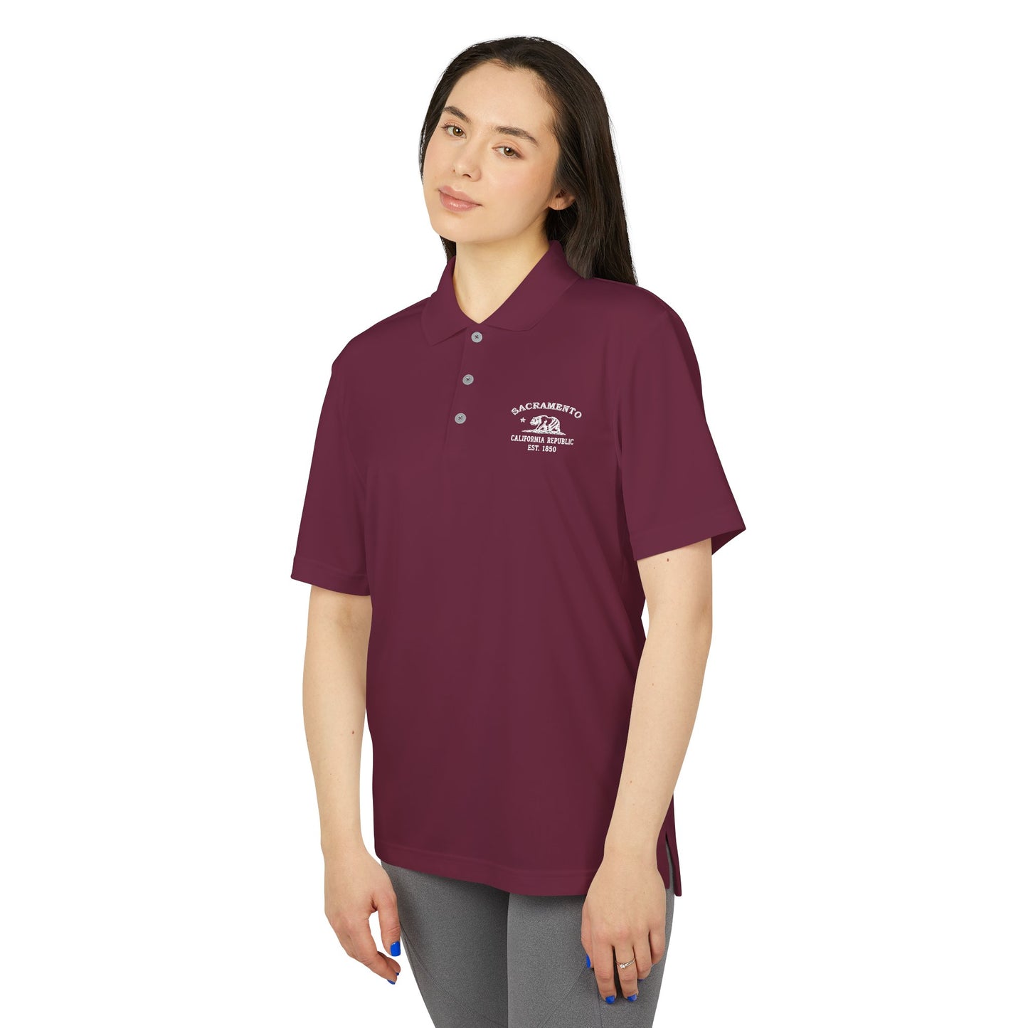 Sacramento California Embroidered Vintage Retro Performance Polo Shirt - White Logo