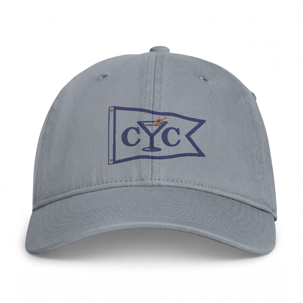 Granite Compo Yacht Club embroidered cap — stitched martini burgee on washed cotton twill