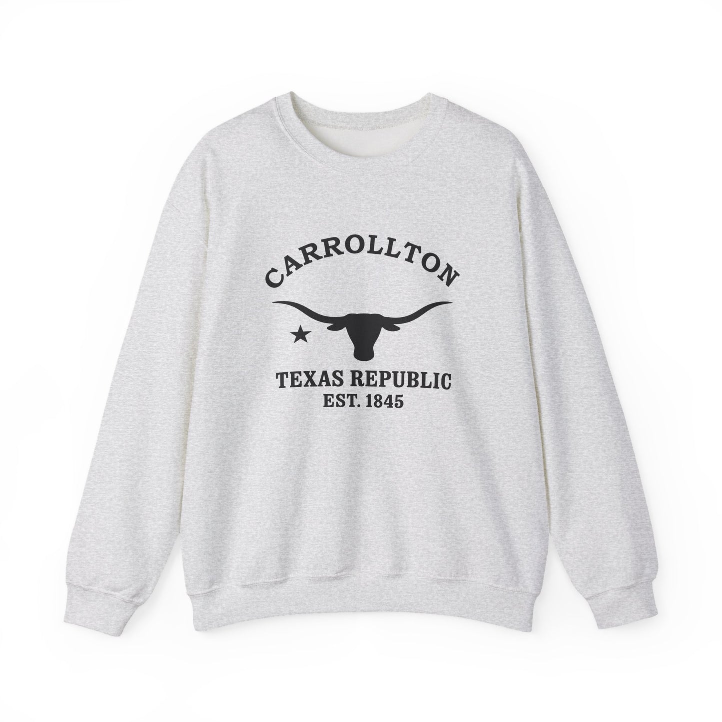 Carrollton Texas Vintage Retro Unisex Heavy Crewneck Sweatshirt - Black Logo