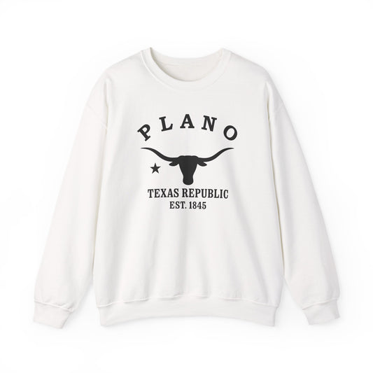 Plano Texas Vintage Retro Unisex Heavy Crewneck Sweatshirt - Black Logo