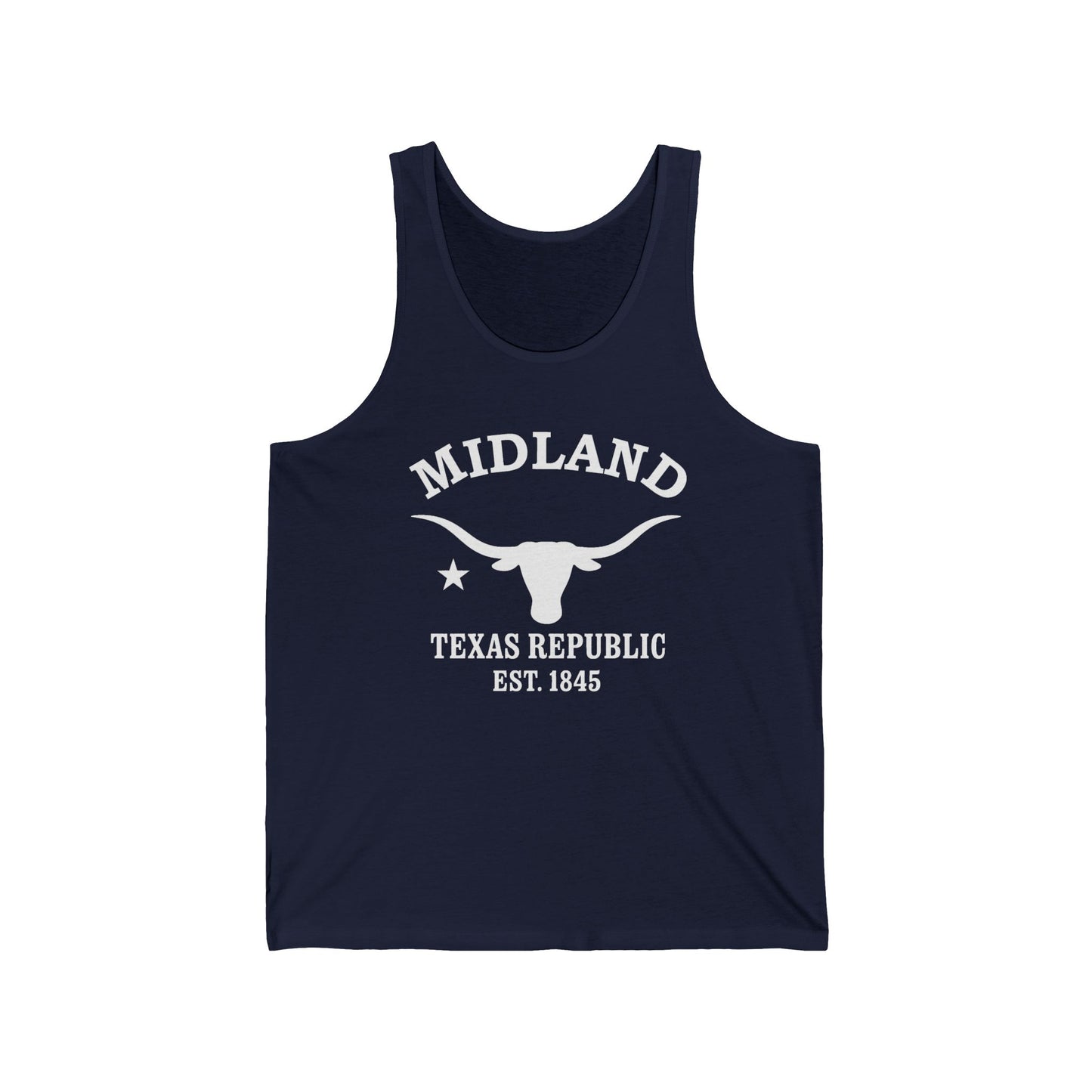 Midland Texas Unisex Cotton Jersey Tank Top - White Logo