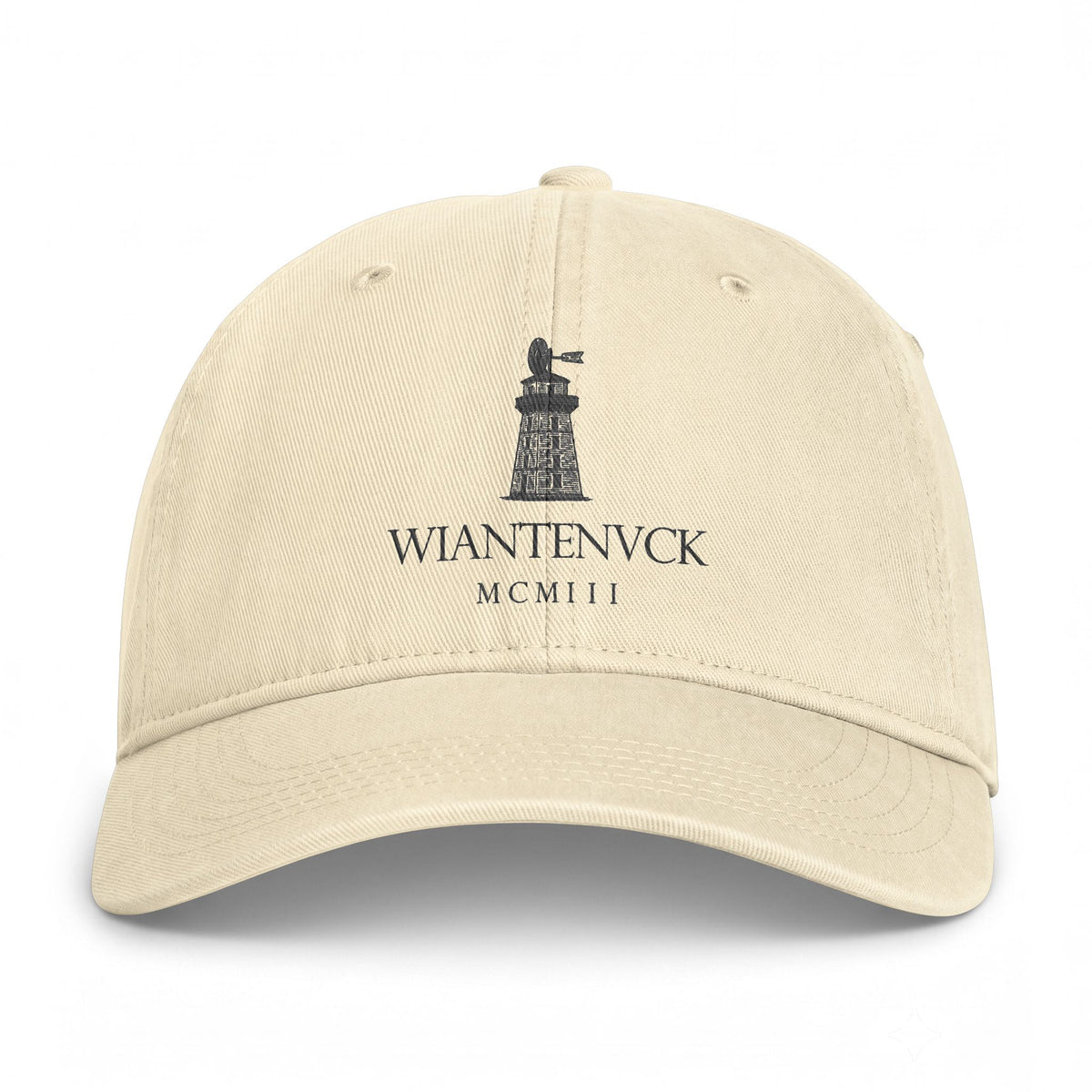 Wiantenuck Combo Logo Retro Vintage Washed Cap in Ivory, Charcoal Printed Logo
