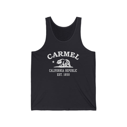 Carmel California Vintage Retro Unisex Cotton Jersey Tank Top - White Logo